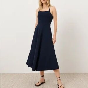 Pact Fit & Flare Midi Dress Womens S Organic Cotton Blue Pockets Beachy Minimal